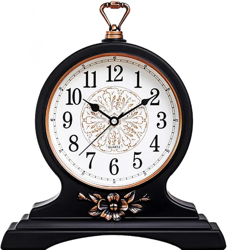 Vista 7 de rnuie Reloj de escritorio para decoración de mesa, reloj de repisa retro, funciona con pilas para chimenea, sala de estar, dormitorio, oficina, Negro