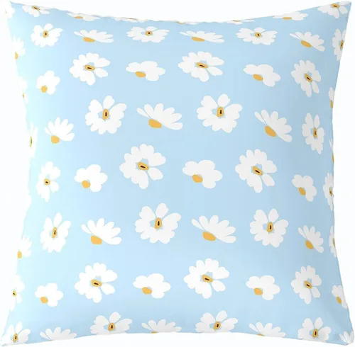 Pack of 1 Daisy Florals Throw Pillow Cover,Cartoon Wildflowers Square Cushion Case Set Retro Country Style Decor Throw Porch Pillow Cases for Living