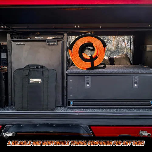 Vista 2 de Correa de remolque Cuerda de remolque de 3 pulgadas x 20 pies Correa de recuperación (naranja) Probada 35,000 libras resistencia a la rotura