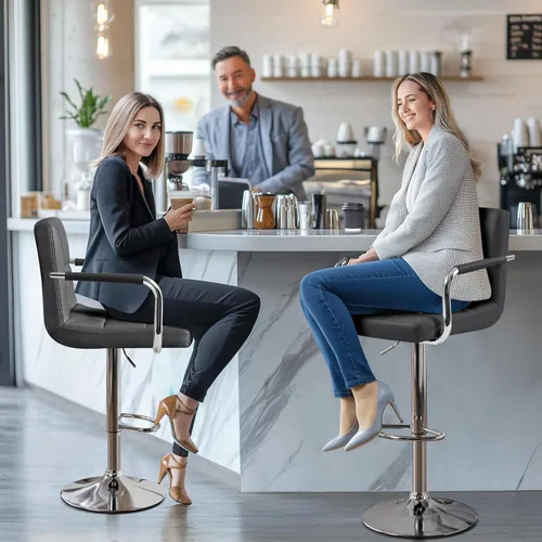 Vista 164 de Yaheetech - 4 taburetes de bar ajustables de terciopelo, taburetes de cocina, sillas de comedor giratorias hidráulicas con reposabrazos, terciopelo