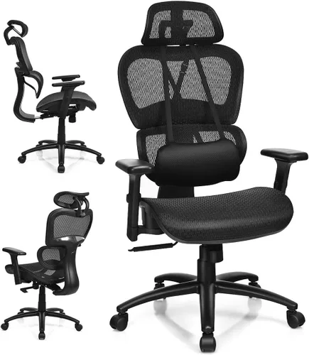 Vista 8 de Giantex Silla de oficina ergonómica, silla de computadora de malla con reposabrazos 3D ajustable, reposacabezas, soporte lumbar extraíble, sillas
