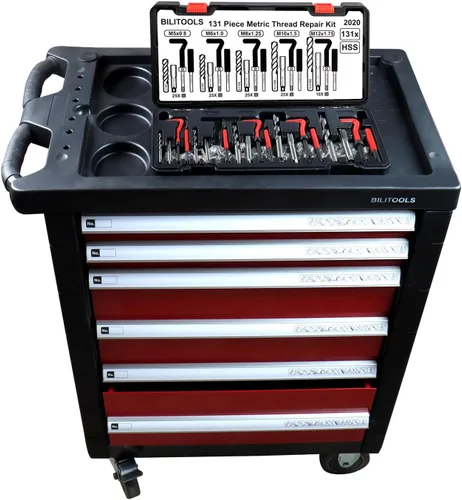 Vista 6 de BILITOOLS Kit de reparación de roscas helicoidales métricas, 131 piezas HSS Drill Heli Coil Kit de reparación M5 M6 M8 M10 M12