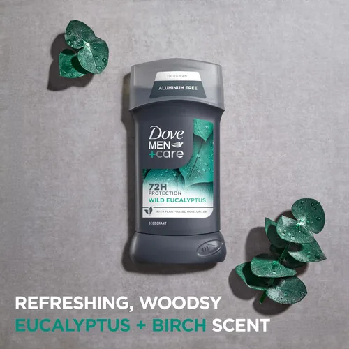 Vista 3 de DOVE MEN + CARE Paquete de 3 desodorantes de eucalipto silvestre sin aluminio para hombres, 3 onzas