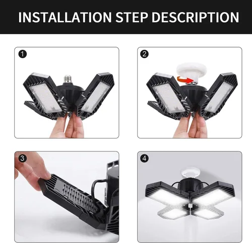 Vista 6 de Paquete de 2 luces LED para garaje, 100 W, iluminación LED deformable de 10000 lm, E26, luz diurna, 6000 K, luces ajustables súper brillantes