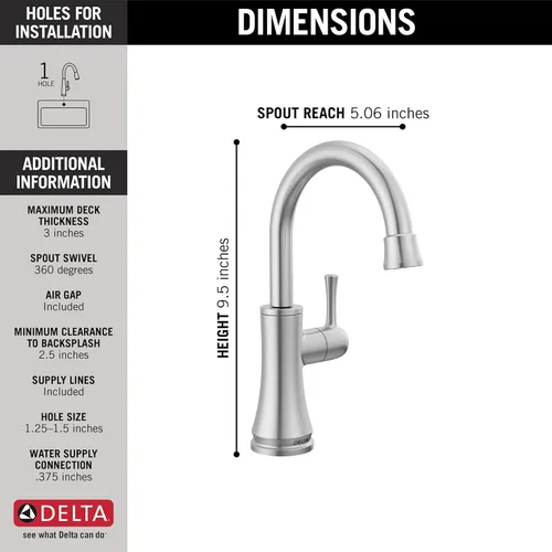 Vista 3 de DELTA FAUCET 1920-AR-DST - Grifo tradicional para bebidas, acero inoxidable ártico