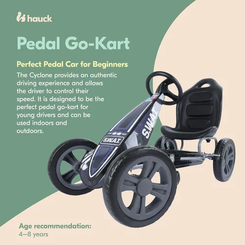 Vista 2 de Hauck Cyclone Pedal Go Kart con asiento de cubo ajustable para niños de 4 a 8 años, S.W.A.T.