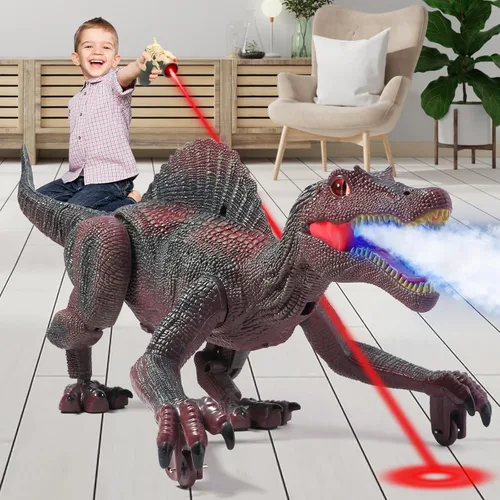 Vista 9 de Mini Tudou Juguetes de dinosaurio grandes con control remoto de 17.7 pulgadas, juguetes electrónicos para caminar con luz LED y sonidos