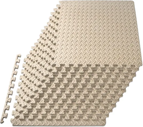 Vista 9 de ProsourceFit - Tapete de ejercicio tipo rompecabezas de ½ pulgada, losetas de espuma EVA entrelazadas para gimnasio en casa, para niños, crema, 24 x