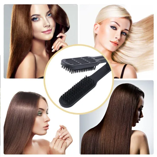 Vista 5 de Cepillo de pelo con abrazadera, peine de doble cepillo, cepillos para alisar el cabello, alisador de cerdas de nailon, peine desenredante