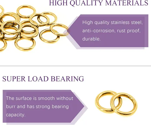 Vista 4 de Swpeet 60 anillos de metal multiusos de bronce resistentes de 3/2 pulgadas a 1.496 in para bolsas de hardware, anillos de mano, accesorios