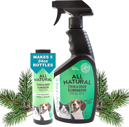 Limpiador de enzimas para mascotas totalmente natural para eliminar manchas y olores de orina. Hace 1 galón. Removedor de olores de orina para