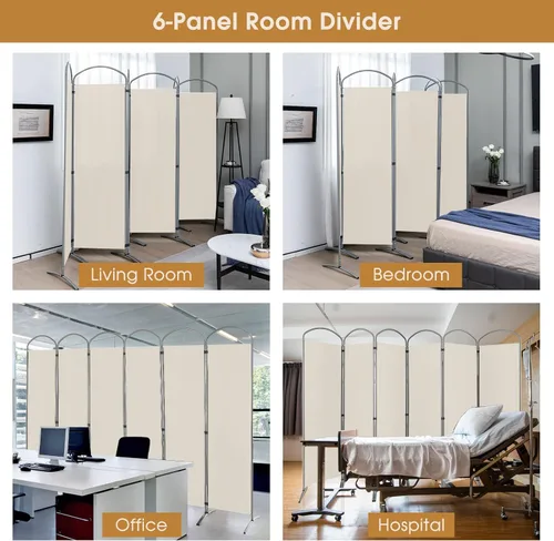 Vista 6 de Giantex Divisor de habitación plegable de 6 paneles de 6.2 pies, color blanco, pantalla de privacidad de tela plegable independiente de 130 pulgadas