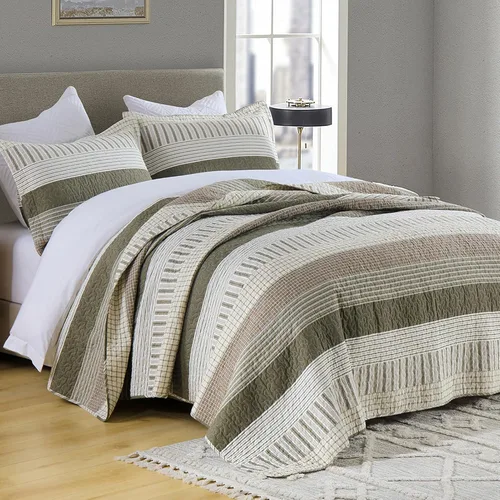 Vista 12 de PANGUSHAN - Juego de edredón tamaño Queen, 100% algodón, juego de ropa de cama, colcha reversible ligera de estilo granja con diseño de retazos, Azul
