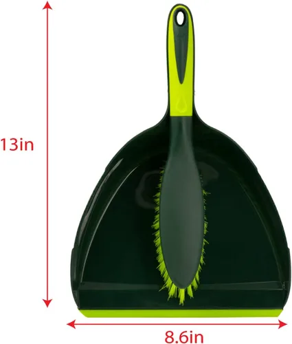 Vista 5 de Pine-Sol Dustpan and Brush Set Nesting Snap-On Design Portable, Compact Dust Pan and Hand Broom for Cleaning with Rubber Grip Edge, Green
