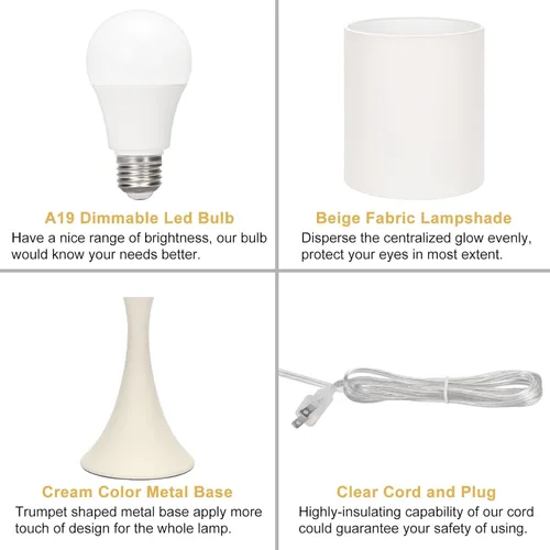 Vista 7 de Seaside village - Lámpara de cabecera regulable, lámpara de mesa de control táctil de 3 vías, lámpara moderna de mesita de noche con pantalla beige