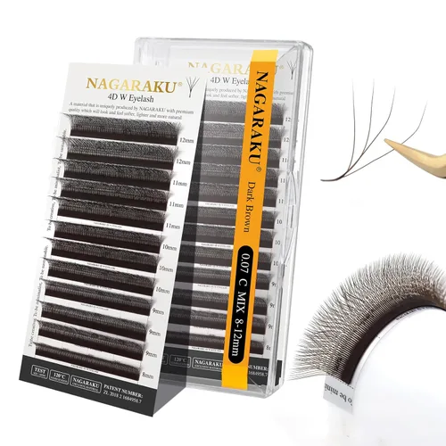Vista 153 de NAGARAKU Extensión de pestañas en forma de W 3D con volumen en racimo, abanico prefabricado, pestañas postizas de visón sintético mate negro