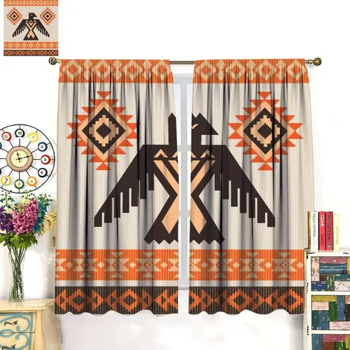 Vista 261 de Cortinas con patrón geométrico tribal, estilo suroeste, azteca, rústico, occidental, nativo americano, opacas, con bolsillo para barra, decoración