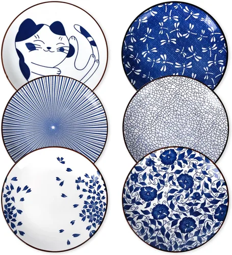 Vista 13 de Selamica Juego de Platos de Postre de Cerámica de 6, Platos Mini de 6 Pulgadas para Pastel, Snacks y Guarnición, Apto para Microondas y Lavavajillas