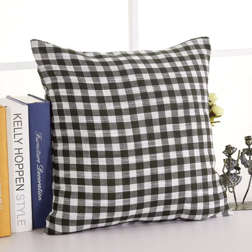 Vista 2 de Deconovo Almohada decorativa de lino sintético para el hogar, hecha a mano, a cuadros, para sofá, 18 x 18 pulgadas, gris oscuro y blanco