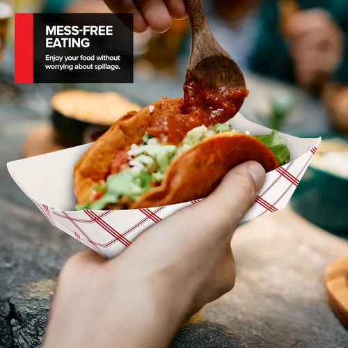 Vista 7 de Stock Your Home Botes pequeños de papel para alimentos (paquete de 100) bandejas desechables de 1 libra a cuadros rojos y blancos, botes de comida