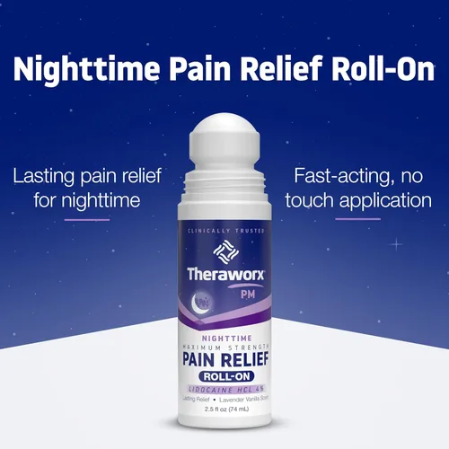 Vista 2 de Theraworx Alivio del dolor de máxima fuerza nocturna roll-on con lidocaína – 2.5 oz – 2