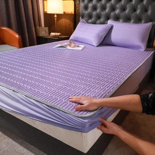 Vista 9 de FCLDESHOP Cómoda sábana bajera ajustable de seda de hielo de látex de verano, color sólido, antideslizante, se adapta a colchones de 12 pulgadas