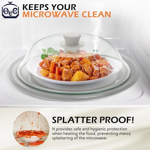 Vista 5 de OEC Tapa para evitar salpicaduras de microondas de vidrio templado de peso ligero - 12.7 pulgadas - Resistente al calor e impacto, tapa de vidrio