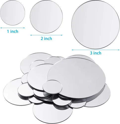 Vista 2 de Jetec 100 azulejos adhesivos de espejo redondo de tamaño mini para manualidades y proyectos de bricolaje de 1 pulgada, 2 pulgadas, 3 pulgadas