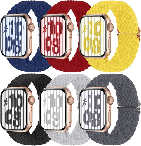 Vista 8 de Brigtlaiff Solo Loop trenzada compatible con Apple Watch Band de 1.496 - 1.575 pulgadas, para mujeres y hombres, correa de nailon elástica ajustable
