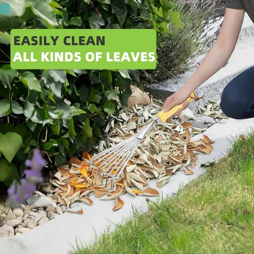 Vista 2 de Rastrillos de mano, rastrillo de mano de acero inoxidable para jardín con mango ergonómico, rastrillos de hojas pequeñas, ideales para jardinería