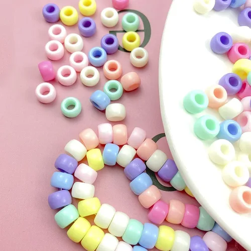 Vista 4 de Cuentas de poni, 300 cuentas acrílicas de arco iris, cuentas espaciadoras de plástico redondas de colores para hacer joyas, manualidades, collares