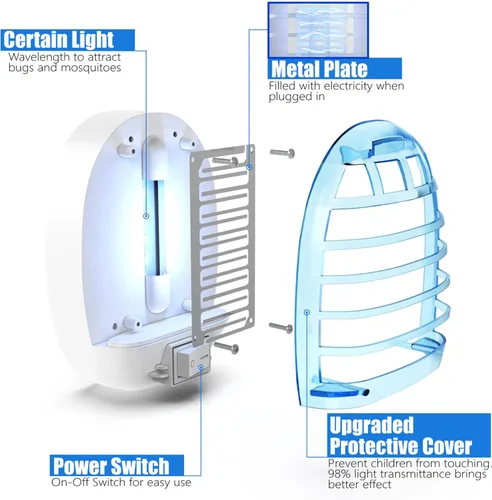 Vista 2 de Exterminador de insectos para interiores, trampa para moscas para interiores, mata mosquitos electrónico con luces azules para sala de estar, hogar