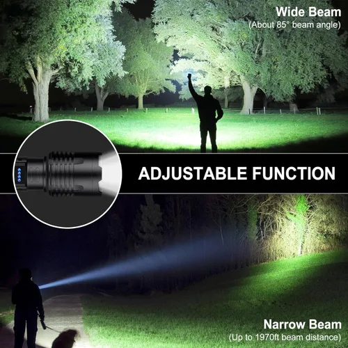 Vista 5 de Linterna LED recargable súper altos lúmenes, linterna impermeable de 7 modos, linterna brillante potente para acampar senderismo emergencia