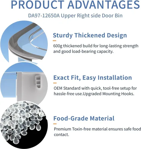 Vista 5 de DA97-12650A - Estantes para puerta de refrigerador (superior derecha) compatible con Sam-sung Refrigerador de repuesto RF260 RF261 RF263 apto