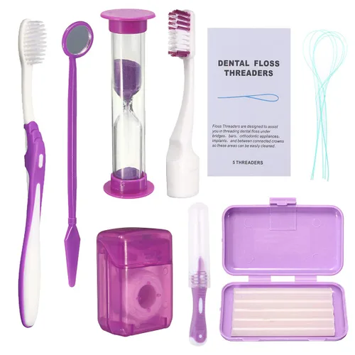 Vista 10 de Kit de limpieza de frenillos para dientes, kit de cepillo de dientes de ortodoncia portátil, kit de viaje dental para cuidado bucal, cepillo Verde