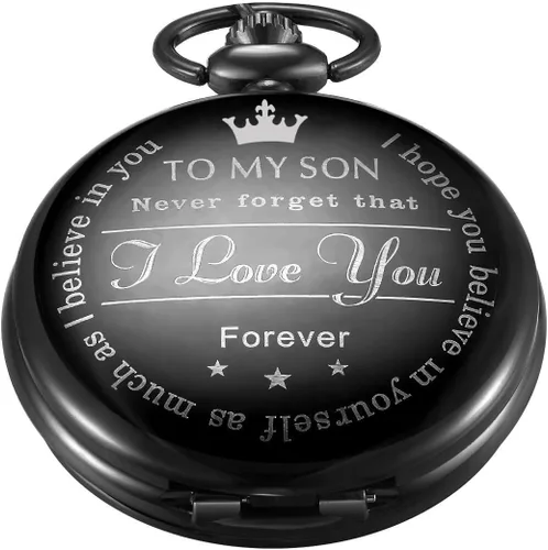 Vista 8 de LYMFHCH Reloj de bolsillo negro con patrón personalizado Steampunk retro vintage de cuarzo con números romanos