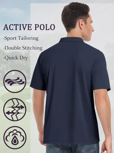Vista 3 de TACVASEN Polo de verano para hombre, manga corta, casual, para golf, tenis, color liso, secado rápido, 3 botones