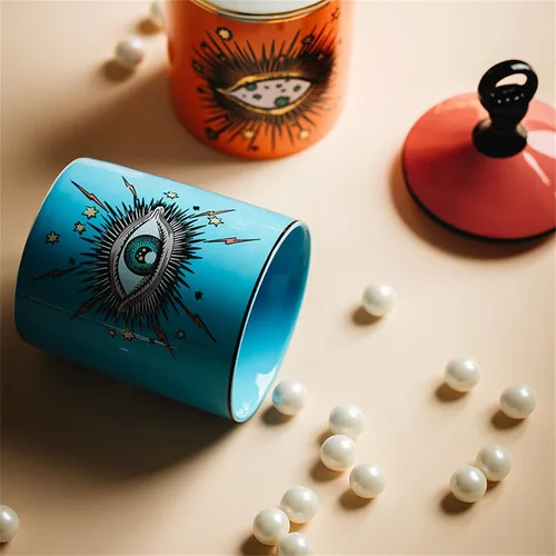 Vista 7 de Gran tarro de vela aromática de cielo estrellado con tapa de ojos, tarro de cerámica Makecup, soporte para hisopos de algodón, decoración del hogar