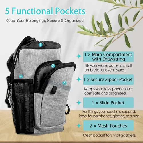 Vista 4 de Bolsa de accesorios para muletas, bolsa con cremallera resistente al agua con soporte para bebidas, bolsa ligera de almacenamiento para muletas