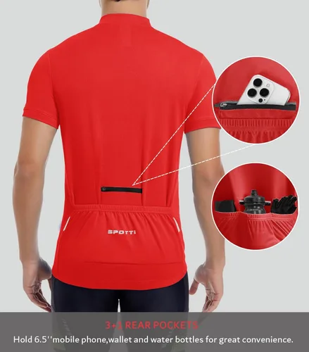 Vista 2 de Spotti Camiseta de ciclismo de manga corta con 3 bolsillos traseros, absorbe la humedad, transpirable, de secado rápido