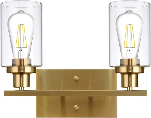 Vista 8 de Brass Bathroom Vanity Light 2 Light Farmhouse Bathroom Lighting Fixtures Over Bath Makeup Mirror Wall Sconce with Clear Glass Shades for Bathroom