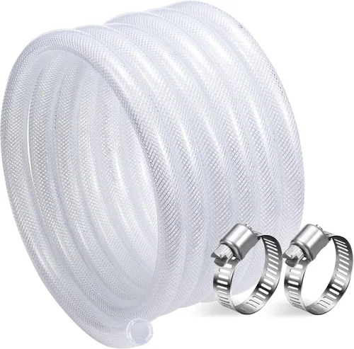 Vista 9 de DAVCO Tubo de vinilo de plástico transparente trenzado de 1 pulgada de diámetro interior de 10 pies con 2 abrazaderas inoxidables, manguera flexible