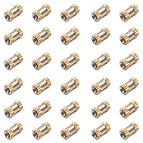 Vista 20 de MroMax Tuercas de inserción moleteadas M2, latón M2x3x3.0.079 in, tuercas de inserción roscadas métricas a través de roscado prensado en agujeros