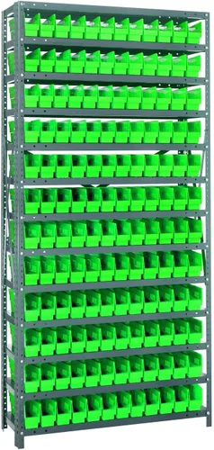 Vista 208 de Quantum QSBU-245BK Heavy Duty Shelving Unit with (7) Shelves and (24) QUS245 Black Bins for Garage Warehouse Storage Distribution 400 lb Load