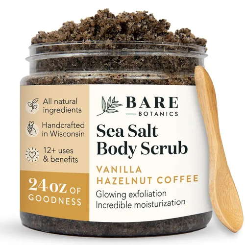 Vista 12 de Bare Botanics Exfoliante Corporal de Matcha y Eucalipto 24 oz - Exfoliante de Sal Marina con Aroma Natural Hecho en Madison, WI - Formulado