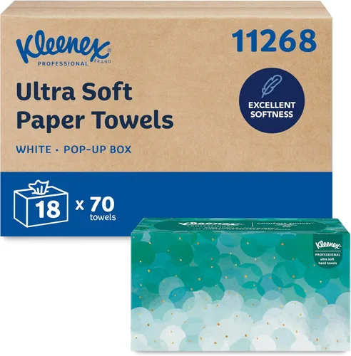 Toallas de tocador de Kleenex (11268), muy suaves y absorbentes, caja dispensadora, 18 cajas, 70 toallas de tocador de papel, 1,260 hojas, con