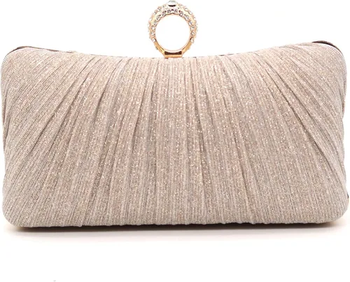 Crbeqabe Bolso de mano con purpurina para mujer, bolso de noche plisado, bolso de noche para boda, fiesta, noche, monederos, embrague de noche