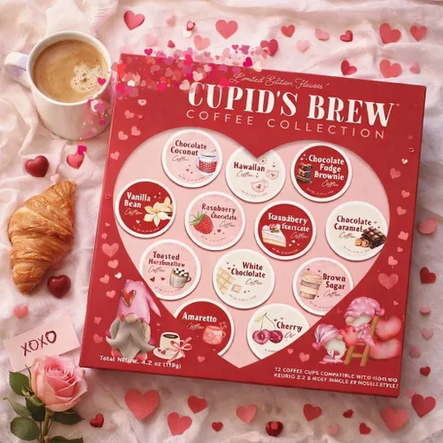 Vista 2 de Sweet Ez Dream Selection Cupid's Brew Coffee Collection, edición limitada, 12 tazas individuales, café molido tostado oscuro, sabor chocolate