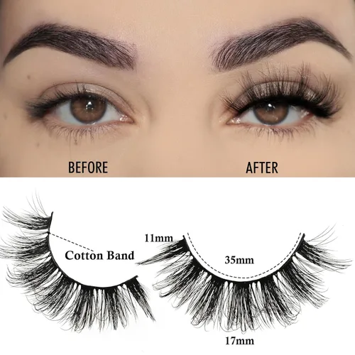 Vista 2 de APCYUST Pestañas postizas finas, pestañas postizas con volumen, tira de ojos, espigas, esponjosas, pestañas postizas de visón, 7 pares de pestañas