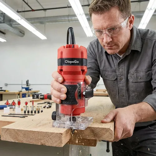 Vista 2 de Herramienta compacta para enrutador de palma, 800 W, fresadora de madera manual con 12 brocas de 1/4 pulgadas para carpintería